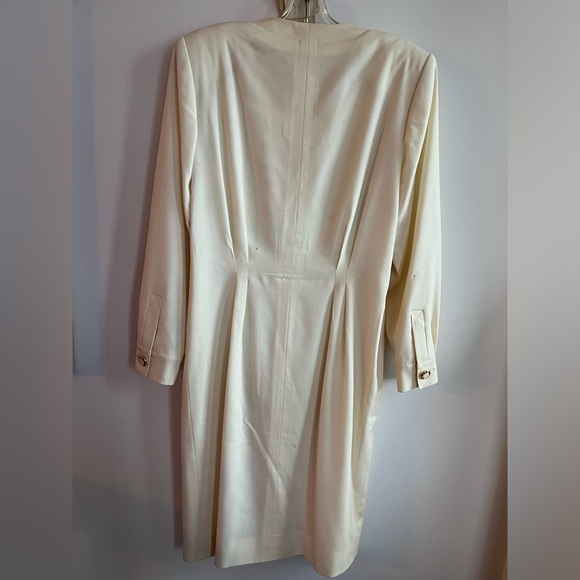Vintage CELINE for Ira Berg Ivory Elegant Belted Long Sleeved Suit Dress WOOL 40 - Picture 14 of 15